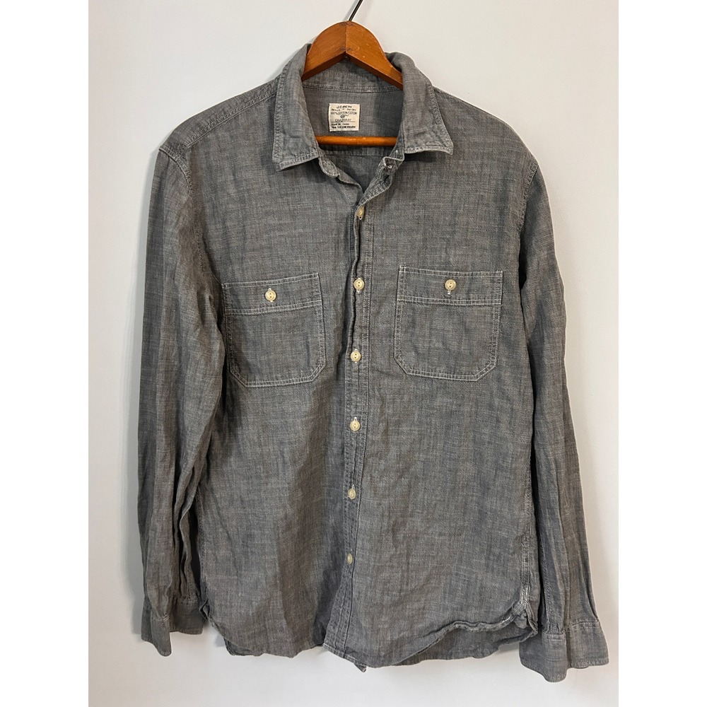 J.Crew Mens Grey Chambray Long Sleeve Button Down Work Shirt Medium